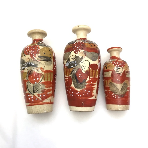 Mid-Century MINIATURE Moriage Ceramic Vases, Set of 3 - Picture 7 of 14